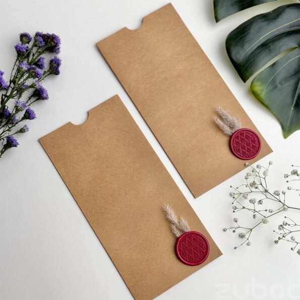Kraft paper brown top pull envelope with magenta color motif wax seal-1