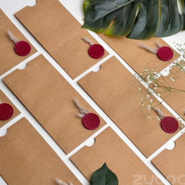 Kraft paper brown top pull envelope with magenta color motif wax seal-3