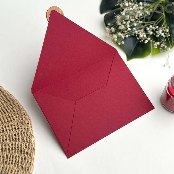 Counter flap maroon envelope with heart wreath bronze gold wax seal-1