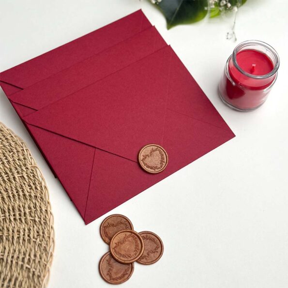 Counter flap maroon envelope with heart wreath bronze gold wax seal-2