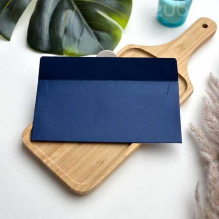 Plain navy blue money envelope with light grey spoon and fork wax seal-1