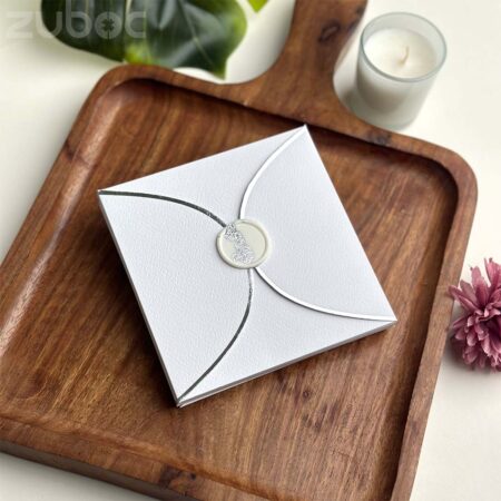 Semi circle normal white envelope with silver foil wax seal