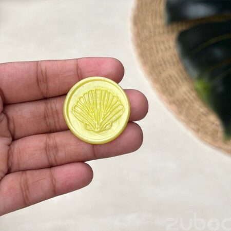 Green Yellow Shell Wax Seal on envelope, 2.5cm round