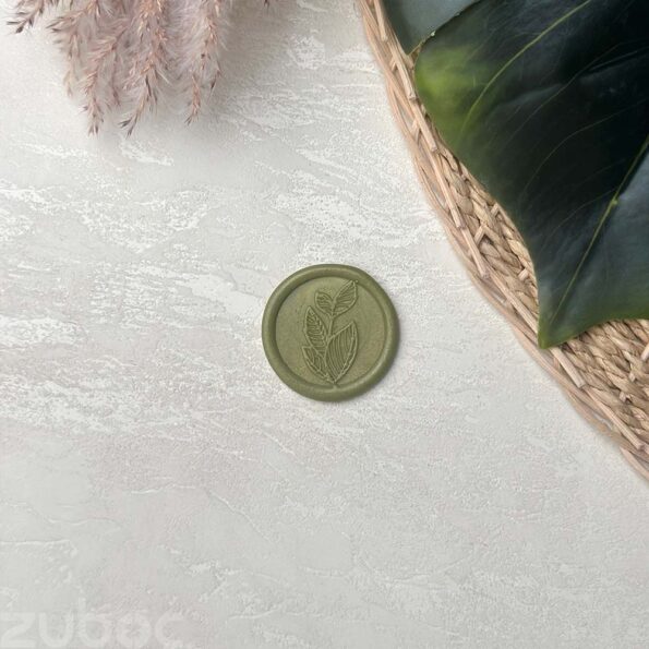 Wax seal in olive green hibiscus leaf design, perfect for ideal envelopes-2