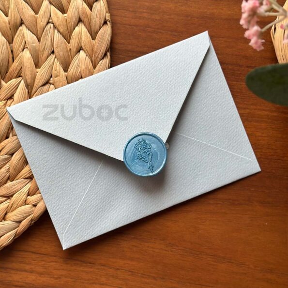 Std envelope light blue with textured white note card and cloudy sky wax seal -2