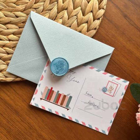 Std envelope light blue with textured white note card and cloudy sky wax seal