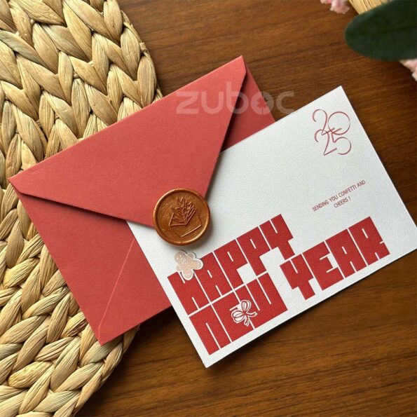 Std envelope Brick red ,bronze gold wax seal and textured white note card