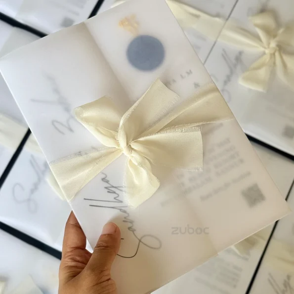 Navy blue invitation set with vellum, ribbon, wax seals, and dry flower, for elegent look foe invitations-4